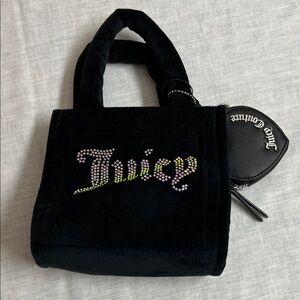 🌞 Juicy Couture Black Velvet Mini satchel Bag w/Rhinestone Logo & coin purse